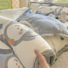 冬季加厚雪花绒被套四件套卡通小清新双面毛绒加绒学生宿舍三件套