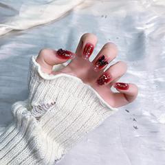 【烏梅子醬】純手工顯白美甲貼片氣質酒紅山茶花蝴蝶辣妹風穿戴甲