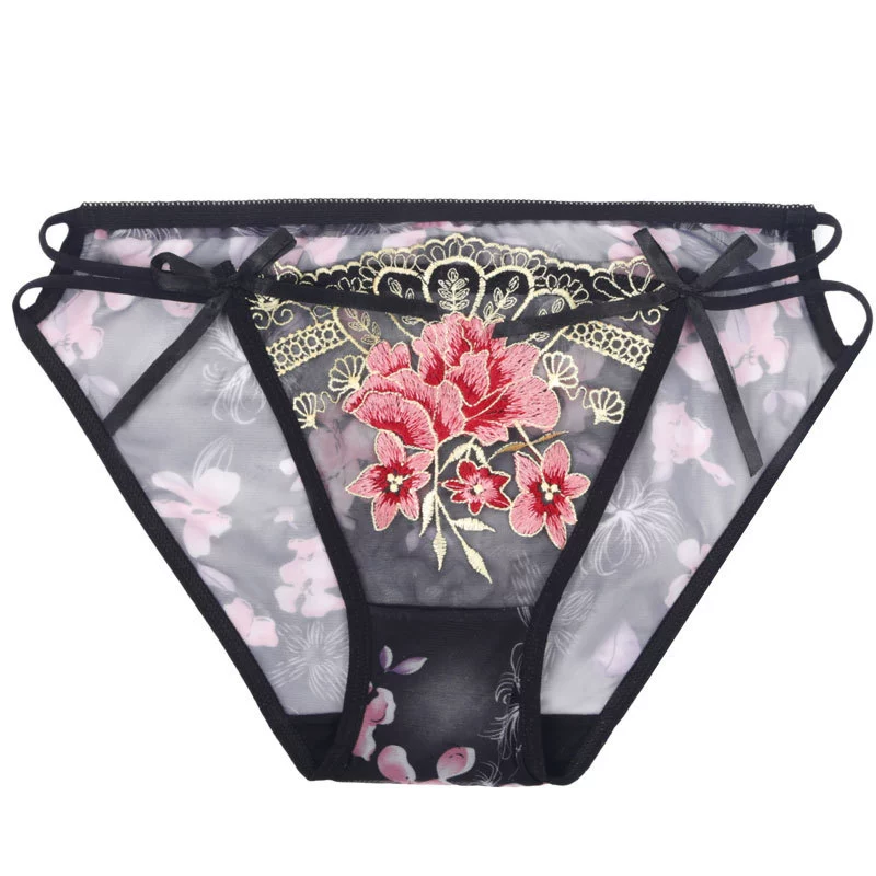 Подпруга Underwear, sexy кружевные дышащие брюки с бантом, тонкая лямка, с вышивкой