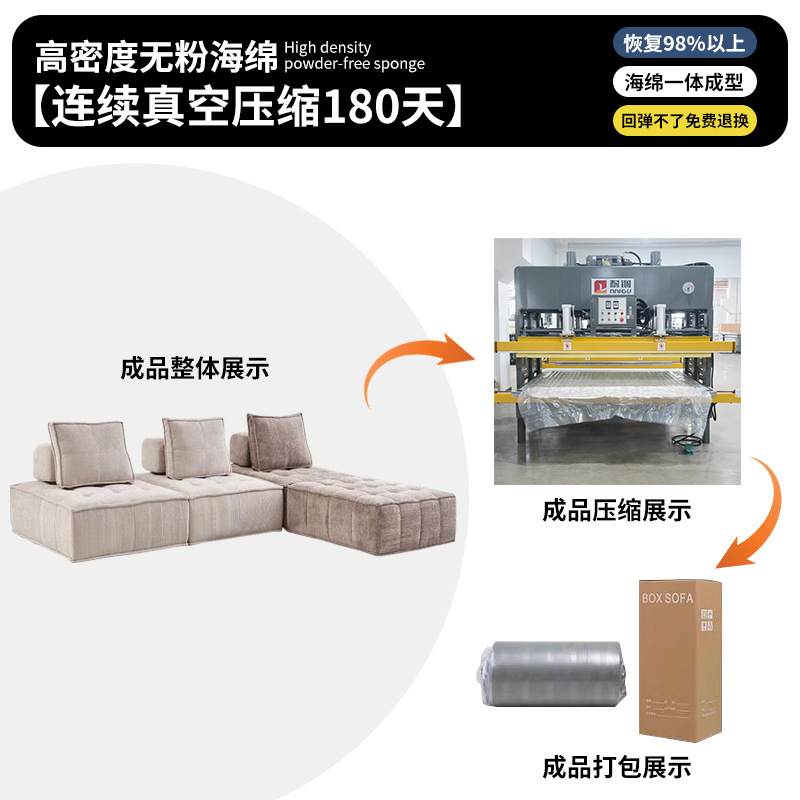 Customizado Emont sofá de compresión de una sola persona vacío paquete de tela de terciopelo de seda Foshan fábrica de sofá de compresión