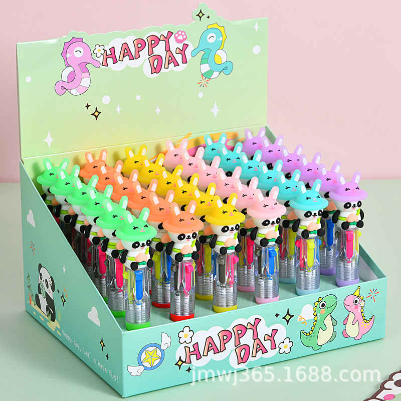 Caricatura encantadora capibara mini bolígrafo de cuatro colores bolígrafo de cuentas de mano de colores estudiantes premios papelería al por mayor