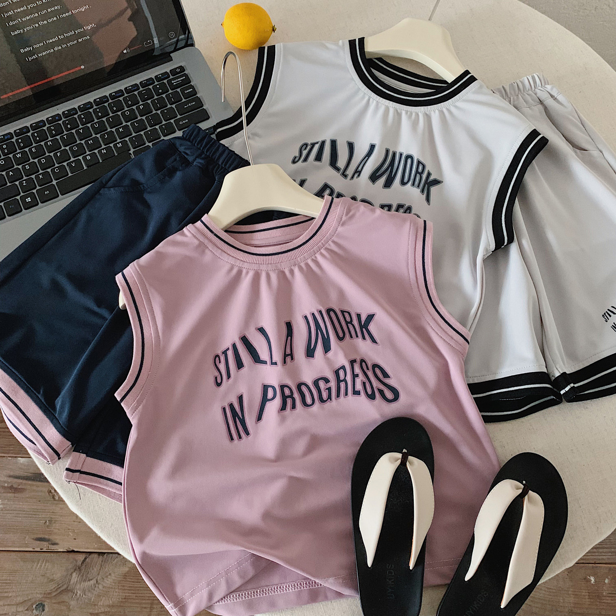 Muye Summer Children's Sports Suit Vest T-shirt Shorts 2