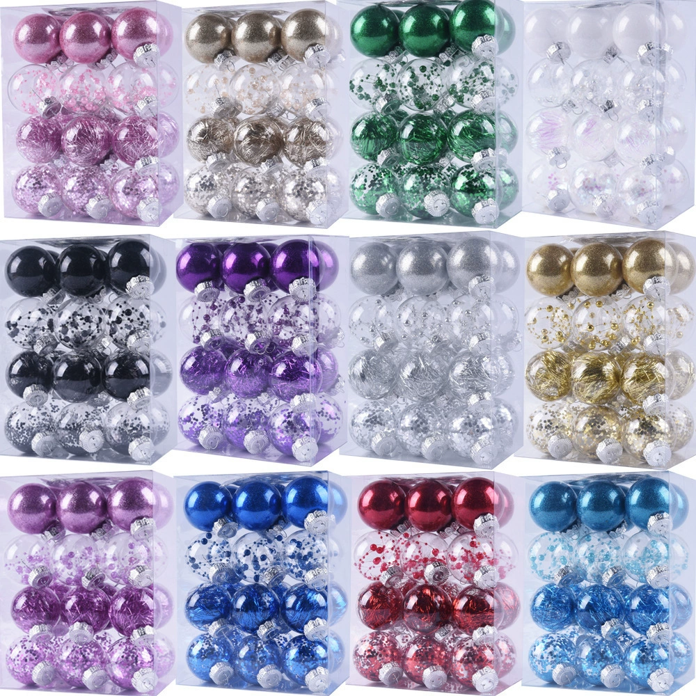 Прозрачный шар из ПЭТ, пластиковый шар, круглый шар, 6 см, красочный рождественский шар, подвеска для рождественской елки, декоративный шар, 24 шт.