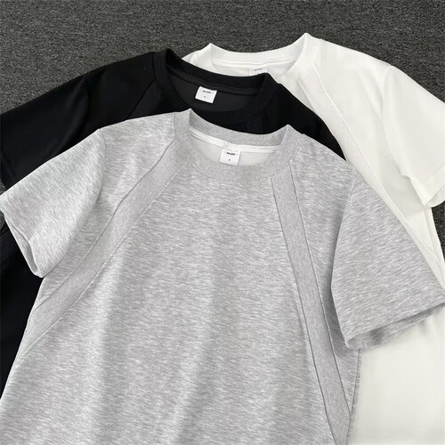 High-quality American straight shoulder T-shirt base space cotton loose short-sleeved summer box stiff half-sleeve men's T-shirt