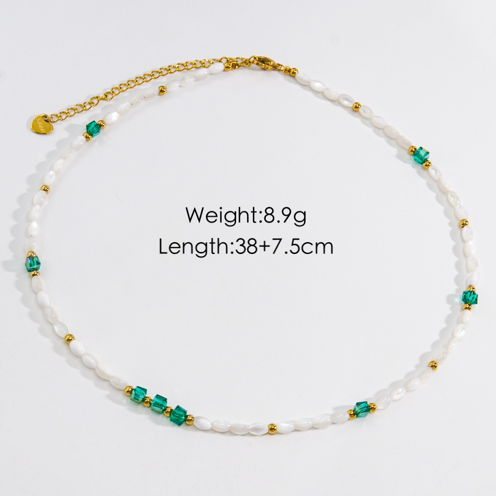 Casual Simple Style Round Multicolor Stainless Steel Natural Stone Freshwater Pearl Beaded Plating Necklace display picture 4