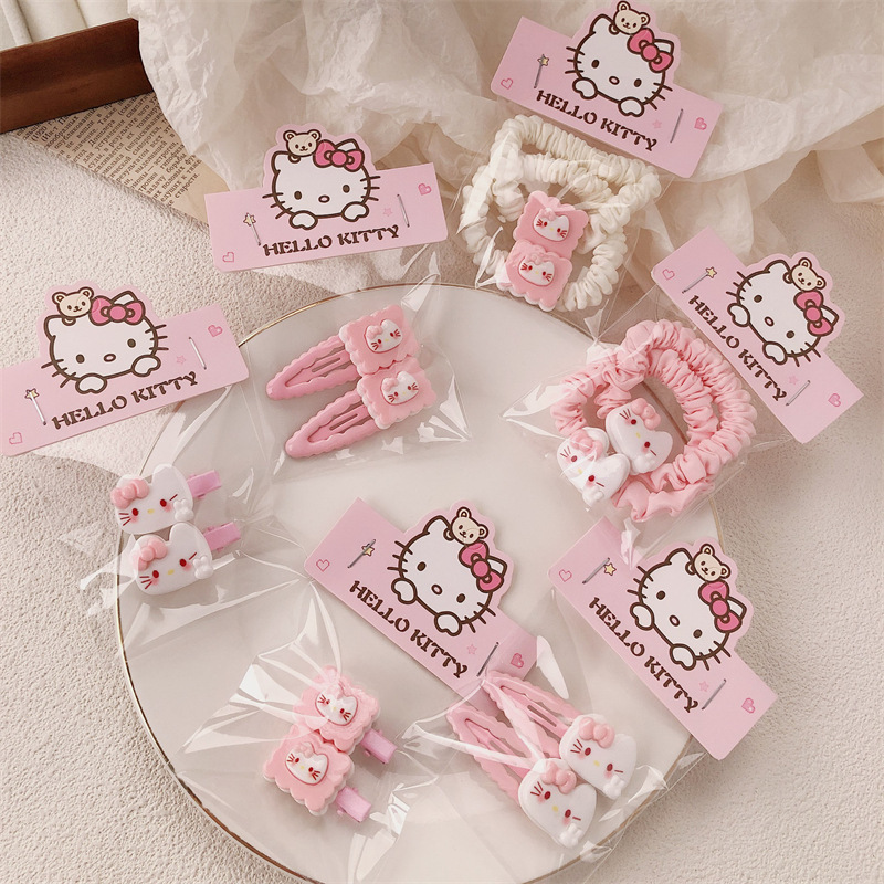 Cute pink kitten hair accessories suit sweet girl soft adorable hair rope duck bill clip broken hair bangs clip Cute pink kitten hair accessories suit sweet girl soft adorable hair rope duck bill clip broken hair bangs clip