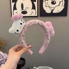 粉色豹纹Kitty蝴蝶结毛绒发箍女可爱百搭头箍洗脸发卡高颅顶头饰