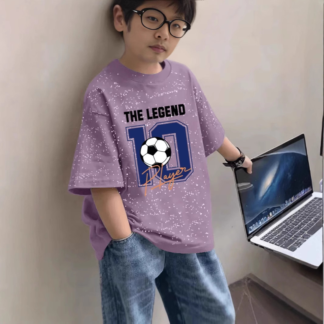 Boys' pure cotton short-sleeved T-shirt, 2024 summer style, casual and handsome children's clothing, starry sky short-sleeved top.