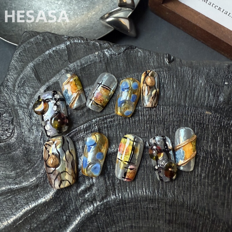 Sxrq | Niche Design Hand-Painted Artistic Gradient Medium-Length Nail Art【European Century】Purely Handmade Wearable Nails