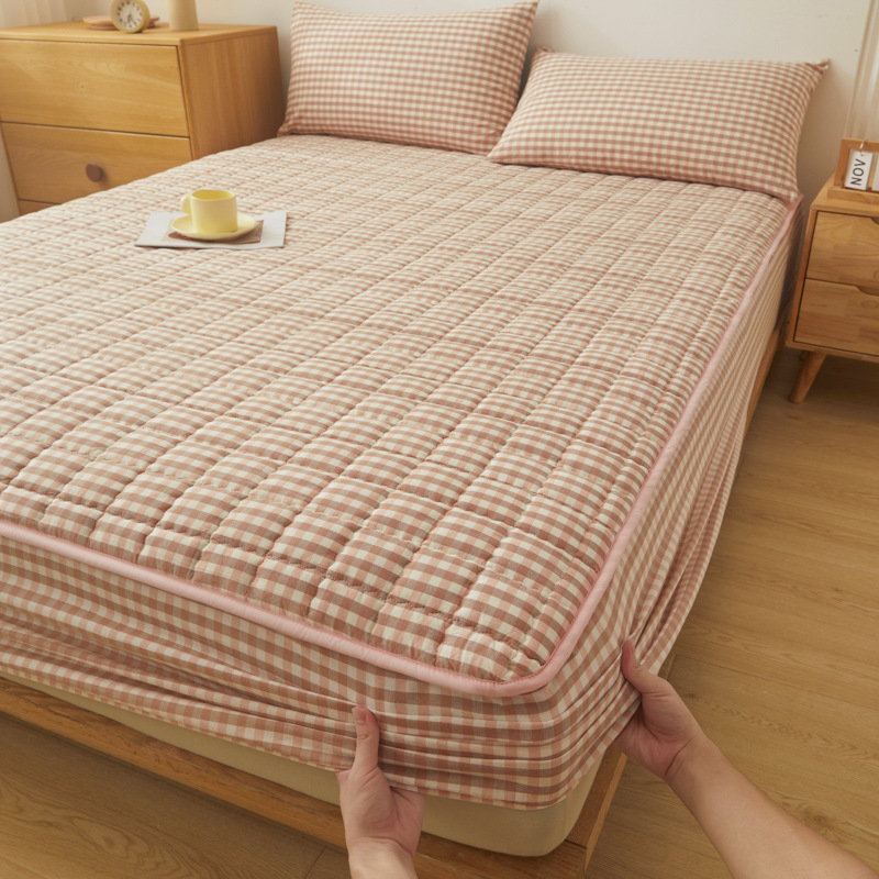 2025 nueva clase A de algodón teñido en hilo de algodón lavado funda de cama cubierta protectora de colchón grueso acolchado funda de cama de una sola pieza