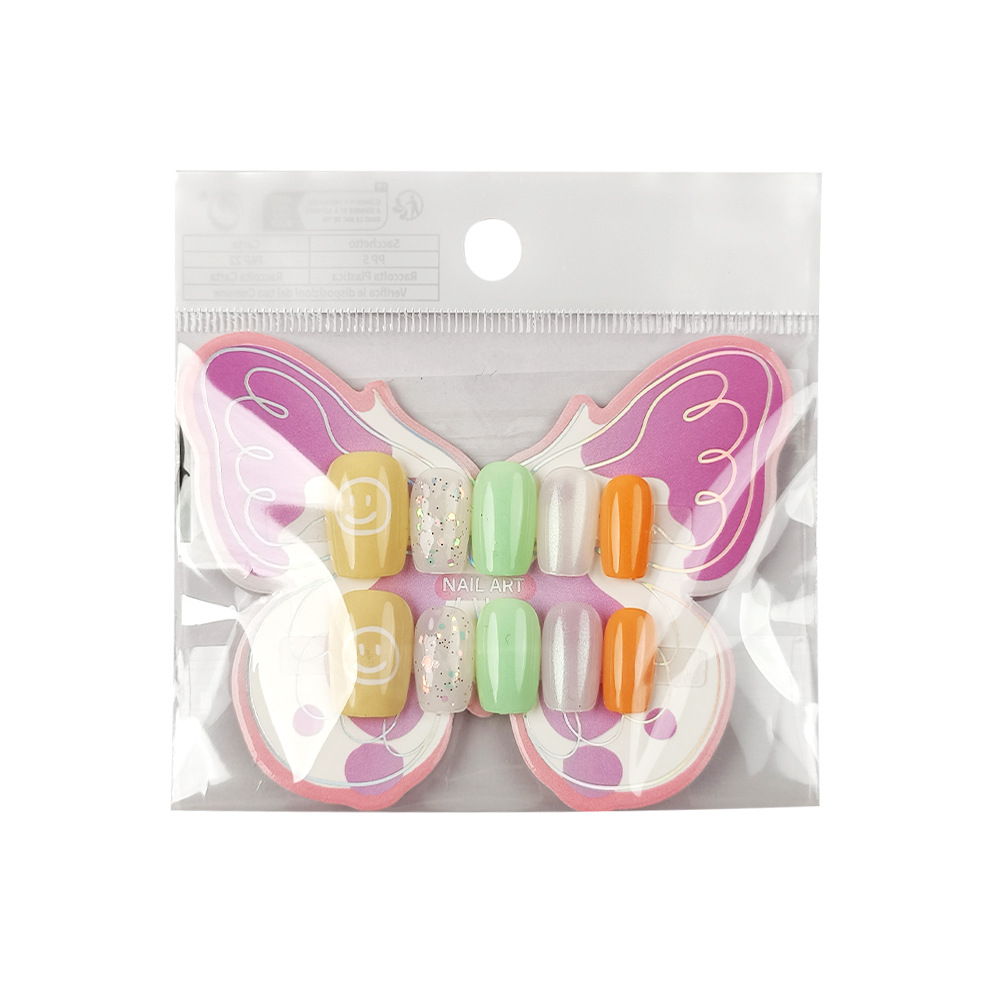 10 piezas de uñas sonrientes para niñas, pegatinas de uñas para niñas de fantasía, niños de 10 a 18 años que usan uñas falsas image 6