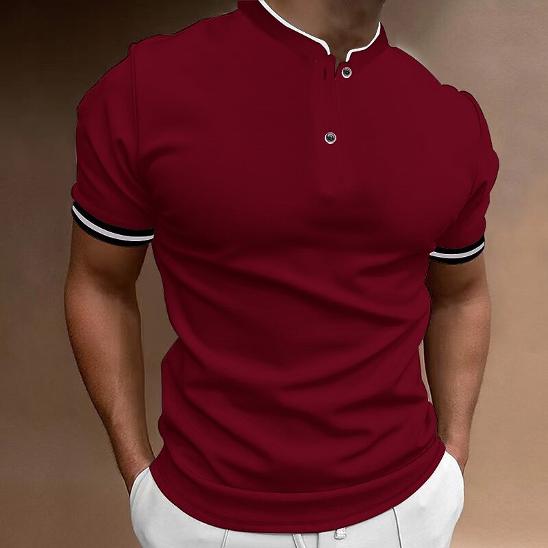 Herrenbekleidung Sommer Kurzarm Rundhals Knopfleiste Herren Freizeithemd Poloshirt_voghion.com