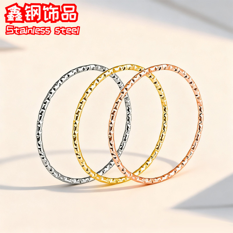 小众极细波浪戒指 麻花纹理关节素圈镀18K金碎冰冰满天星钛钢戒指