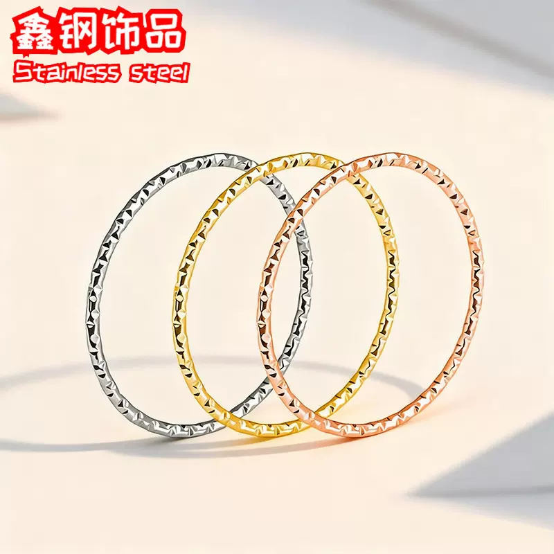 小众极细波浪戒指 麻花纹理关节素圈镀18K金碎冰冰满天星钛钢戒指