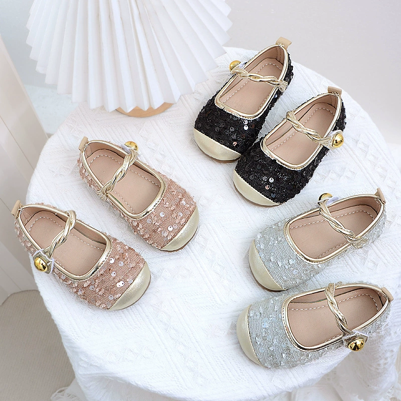 2024 новые весенние и осенние корейские женские туфли детские туфли на мягкой подошве модные танцевальные туфли с пайетками детские туфли