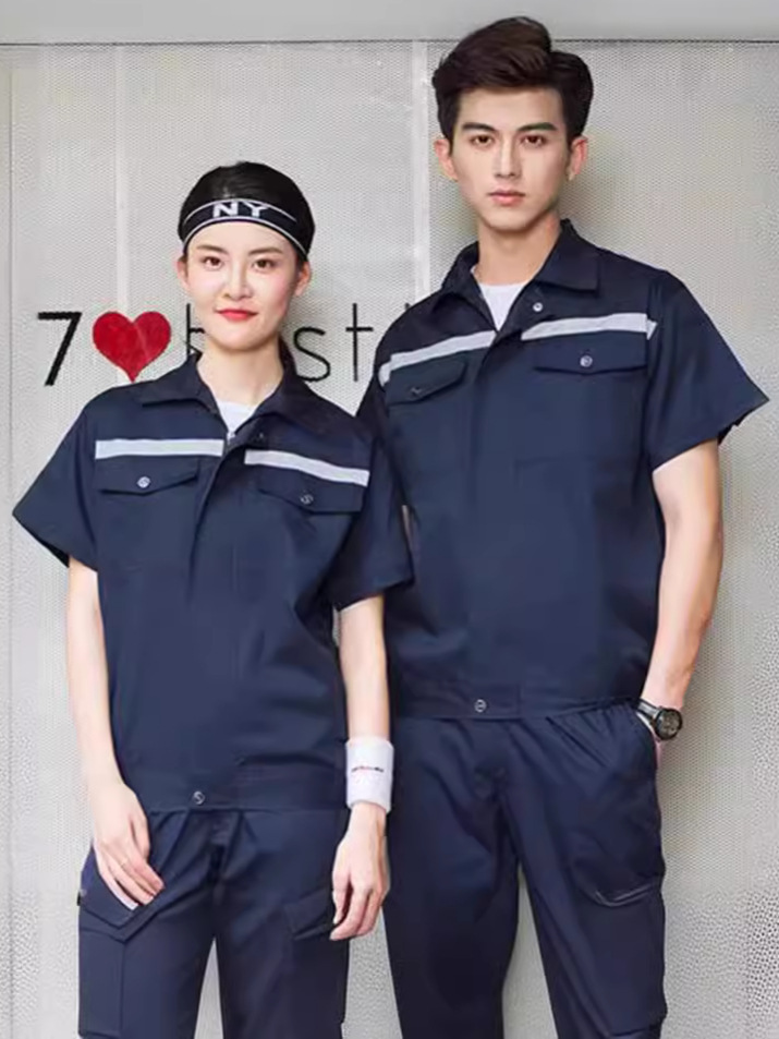 Trajes de trabajo de verano delgados de manga corta ropa de protección laboral reflectante taller de reparación de automóviles chaqueta de desgaste ventilada personalizada