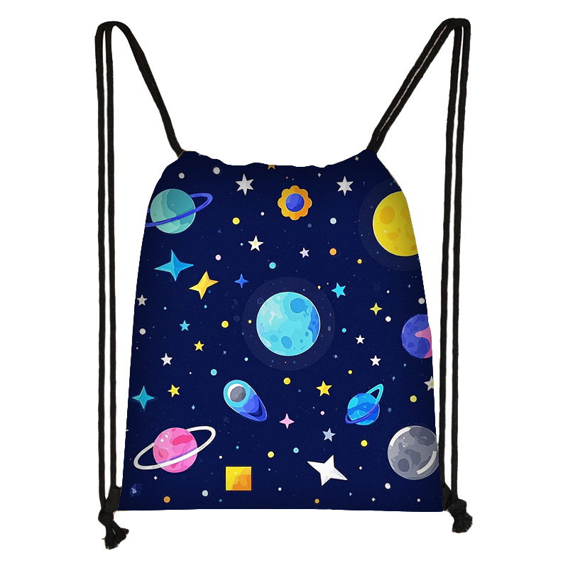 新款太空星球儿童束口袋可爱卡通涤纶抽绳包印花篮球袋厂家批发热