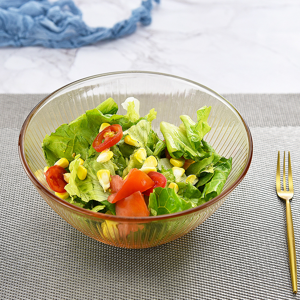 琥珀色低硼耐热玻璃餐具 现代简约家用面碗汤碗 加厚耐热沙拉碗