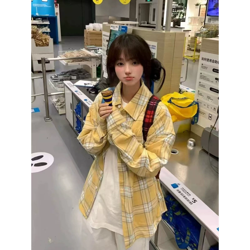 Оригинальная ткань, натуральная желтая хлопчатобумажная клетчатая рубашка