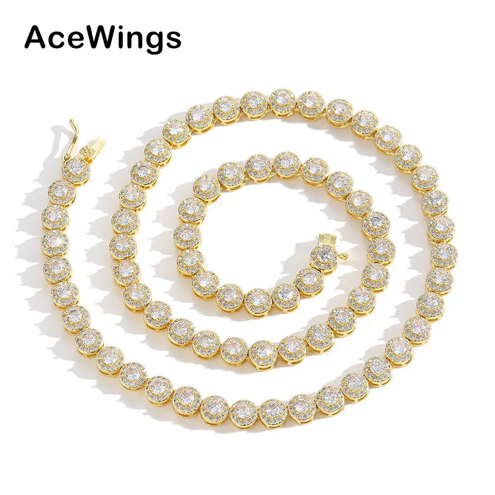 欧美嘻哈项链 6mm圆形冰糖锆石项链 铜镶满锆单排扣 圆冰糖链男士