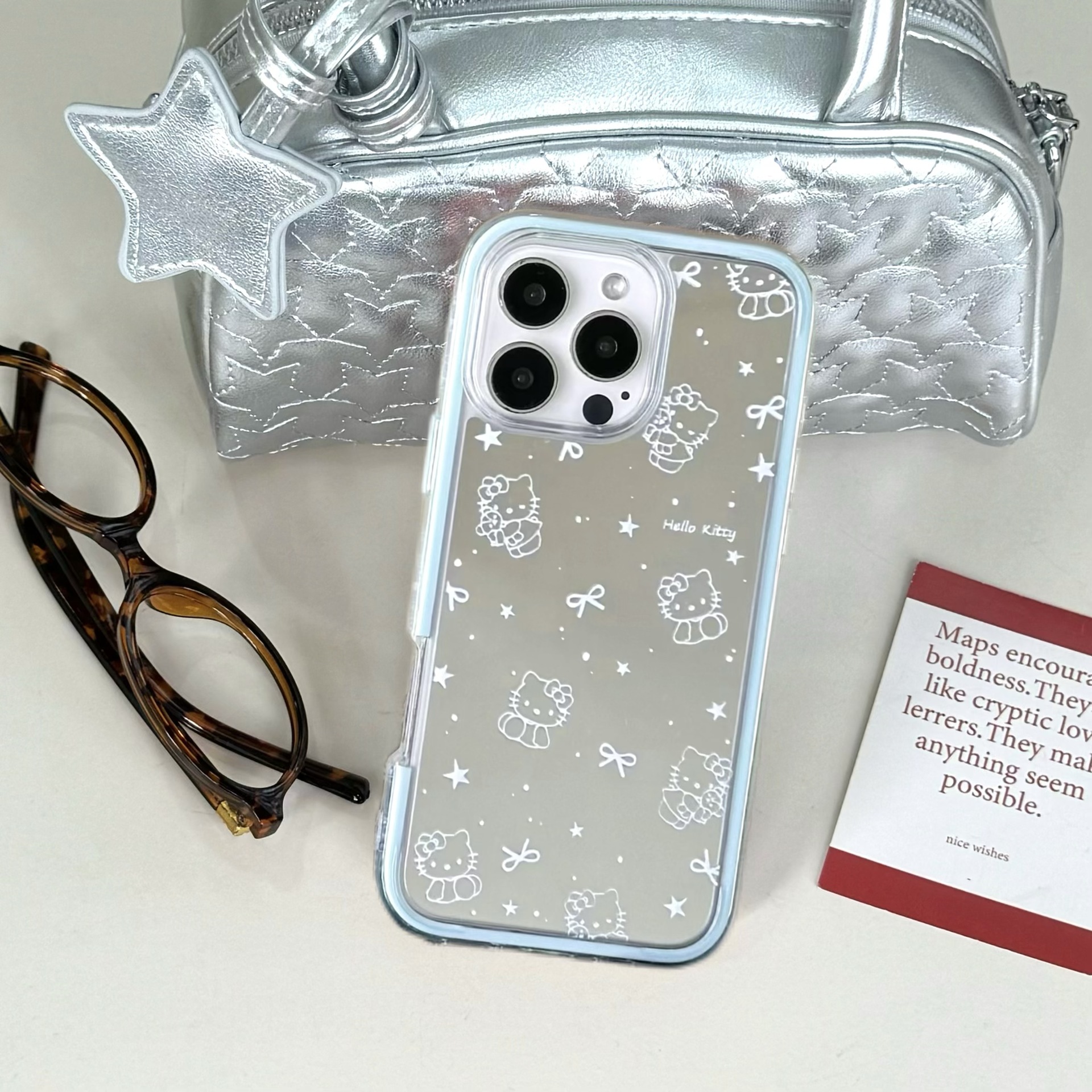 Línea de espejo simple arco KT gato para Apple 16ProMax dos en uno 15/14 funda para teléfono móvil 15Pro