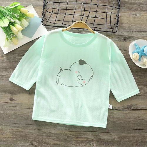 Baby and Toddler Thin T-shirt Summer Clothes Cotton Innerwear Baby Pajamas Three-quarter Sleeve Air Conditioning Clothes Spring and Autumn Boys and Girls
