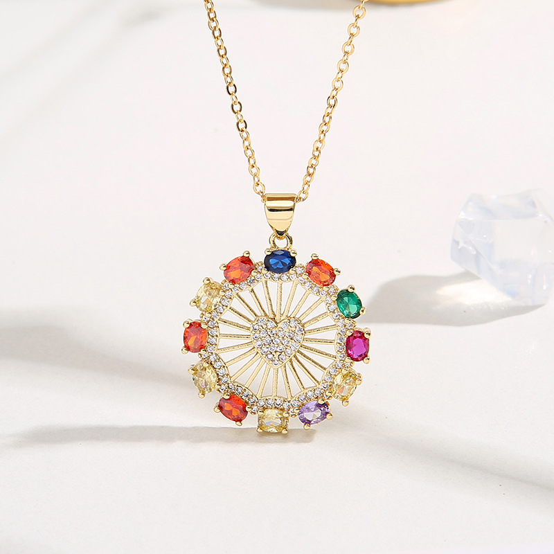 Fashion Round Oval Heart Shape Copper Inlaid Zircon Pendant Necklace