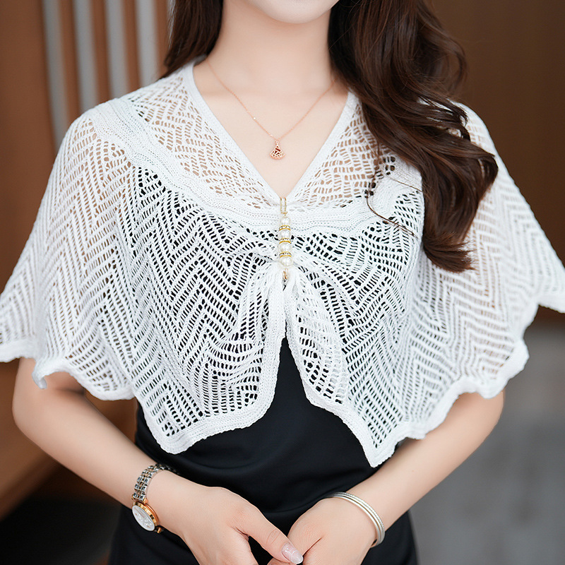 Small Knitted Shawl Hollow Out Breathable Sun Protective Scarf_voghion.com