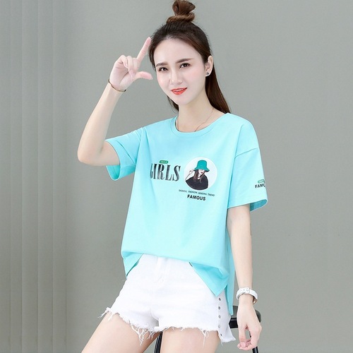 Short-sleeved T-shirt for women 2025 summer wear design with slits, loose, short half-sleeved T-shirt for small people