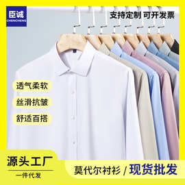 男士衬衫莫代尔纯色微弹免烫衬衫男长袖商务职业正装衬衫男装批发