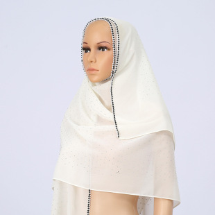 Cross-Border Chiffon Hijab Scarf, Hot Diamond Hijab, Women's Ethnic Style Hijab, Hui Baotou Square Scarf, Lace Gauze Scarf
