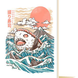 跨境货源 ebay 速卖通动物鲨鱼寿司图片浴室室外装饰帆布画水彩