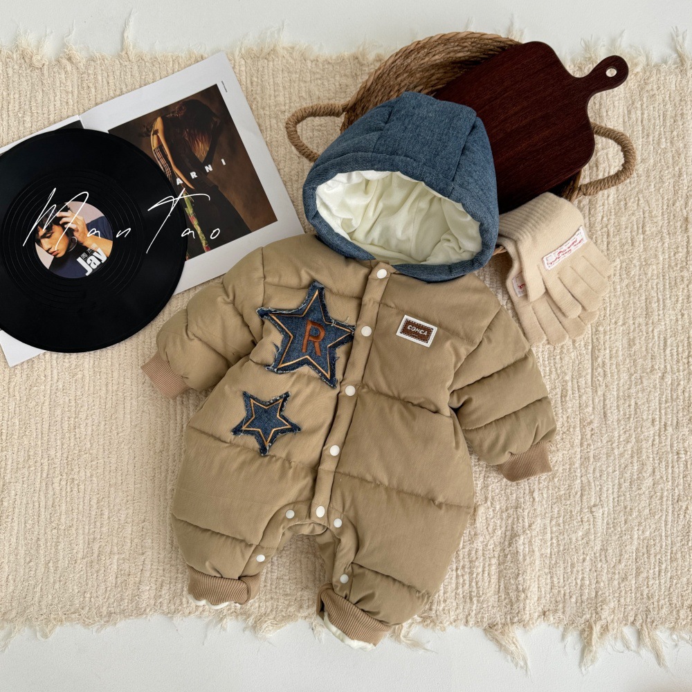 Mono de bebé Ropa de invierno más ropa de salida acolchada de terciopelo 0-2 años de edad, traje de escalada para bebé, engrosamiento y calidez, una pieza de moda 1