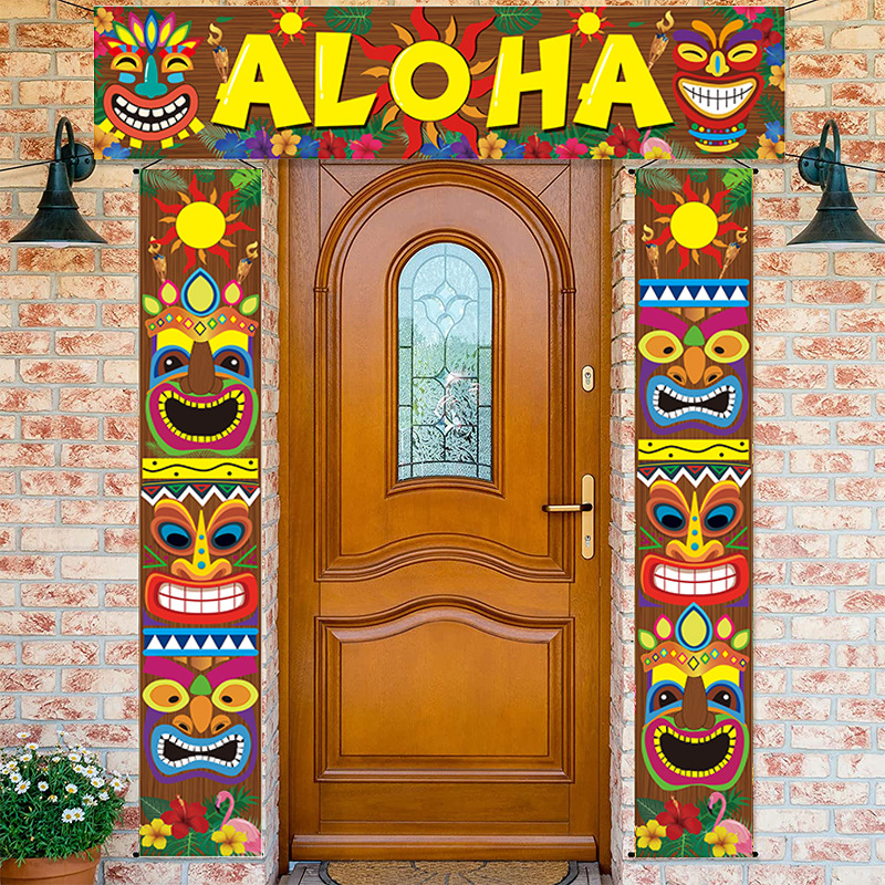 夏威夷派对装饰横幅卢奥节对联Aloha tiki狂欢节挂旗沙滩派对旗帜