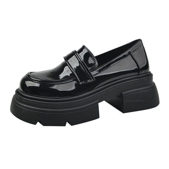 Genuine Leather Loafers Women's Thick Sole 2025 Spring New High Height Small Leather Shoes British Style Slip-on Chunky Heel Single-Layer Shoes