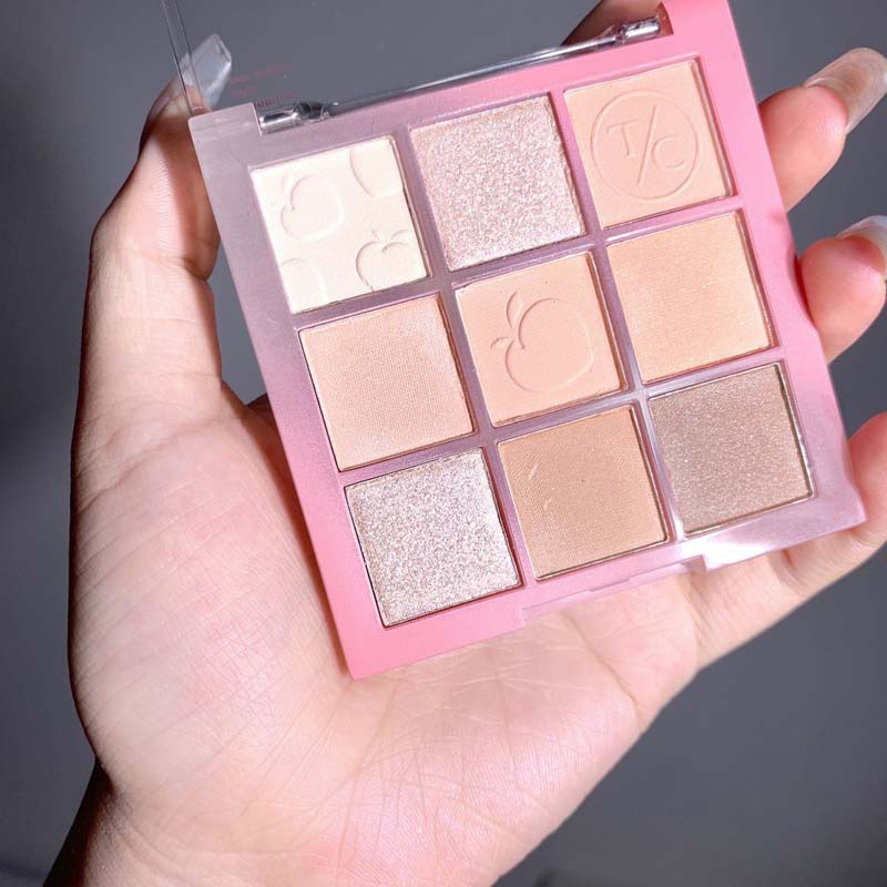 HERORANGE ~ Paleta de sombra de ojos de melocotón de nueve colores mate roto brillante Jingjing dulce rosa marrón pseudo maquillaje femenino diario