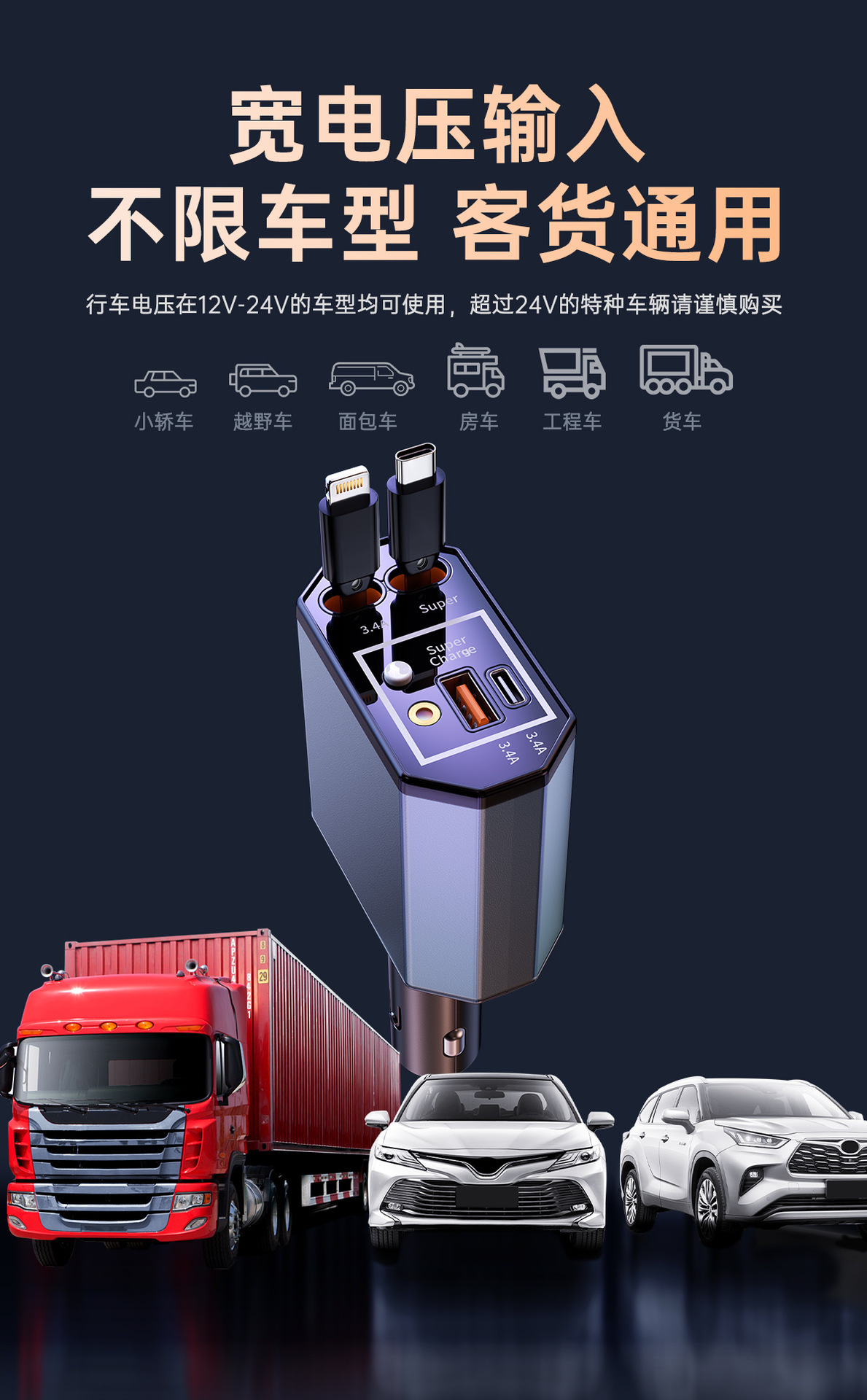 Car Charger with Retractable Cable, Customized Car Charger for Mobile Phones, Super Fast Charging, Oem Processing by Manufacturer