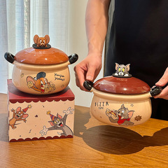 猫和老鼠陶瓷泡面碗带盖家用高颜值情侣大容量双耳汤面碗生日礼物