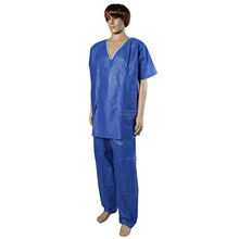 一次性SMS无纺布V字领短袖套装洗手衣病人服防水透气清洁服
