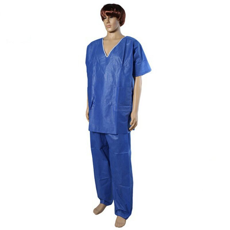 一次性SMS无纺布V字领短袖套装洗手衣病人服防水透气清洁服