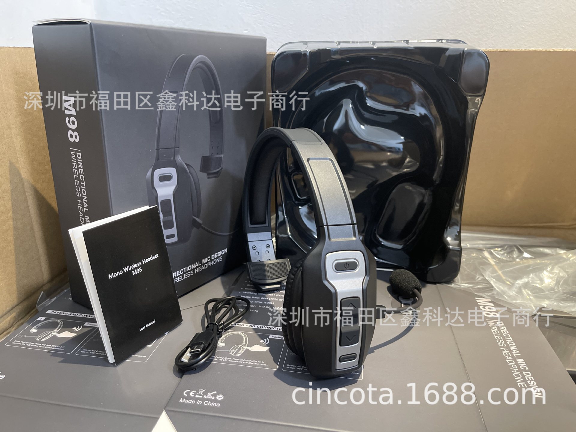 Wholesale M98 Car Bluetooth Hands-Free Headset Wireless Call Noise Reduction Driving Headset Head-Mounted Car Cross-Border
