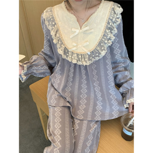 Korean Style Sweet Princess Style Cotton National Style Printed Loose Casual Autumn Outer Wear Long Sleeve Home Clothes