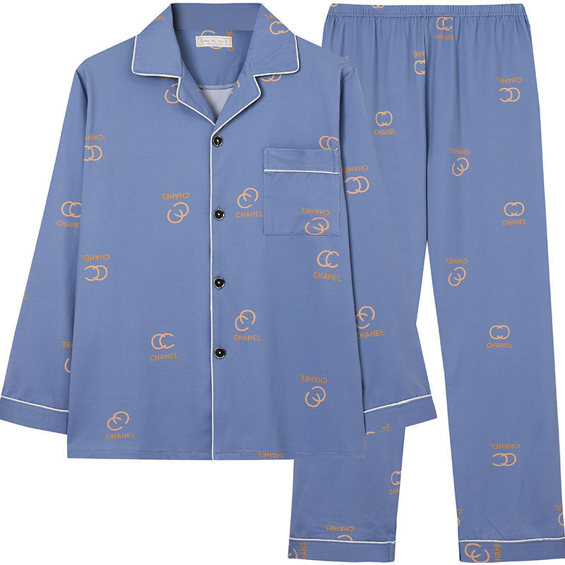 Pijamas pantalones de manga larga para hombre primavera y otoño verano más tamaño % Algodón puro verde de mediana edad cardigan homewear traje de dos piezas