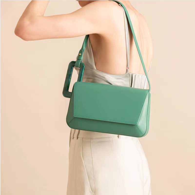 Women's Gender Streetwear Style Women's Medium Pu Leather Color Block Streetwear Square Zipper Underarm Bag