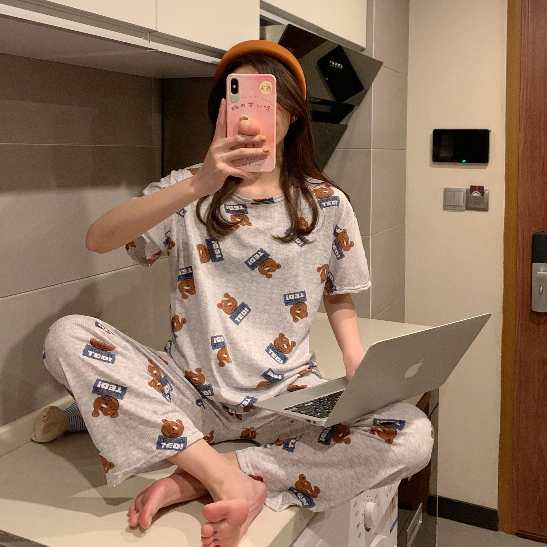 Pijamas para mujer, estilo coreano, de manga corta, con dibujos animados, pantalones largos, estilo fino, 2025, holgados, dulces, para primavera y otoño, conjunto para estar en casa.