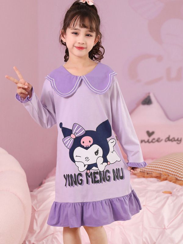 Camisón para niñas primavera y otoño nuevo estilo manga larga color sólido algodón dibujos animados Mella Ti niño grande bebé princesa pijama para niños