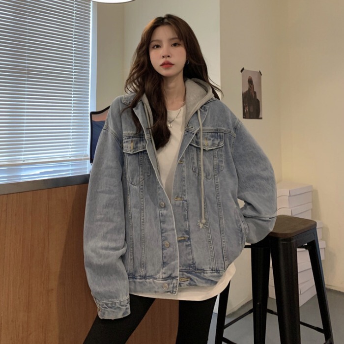 Real Shot of Hooded Denim Jacket for Women, Spring and Autumn 2026 New Style, Light-Colored Korean Version, Loose Casual Jacket, Trendy Top Real Shot of Hooded Denim Jacket for Women, Spring and Autumn 2026 New Style, Light-Colored Korean Version, Loose Casual Jacket, Trendy Top