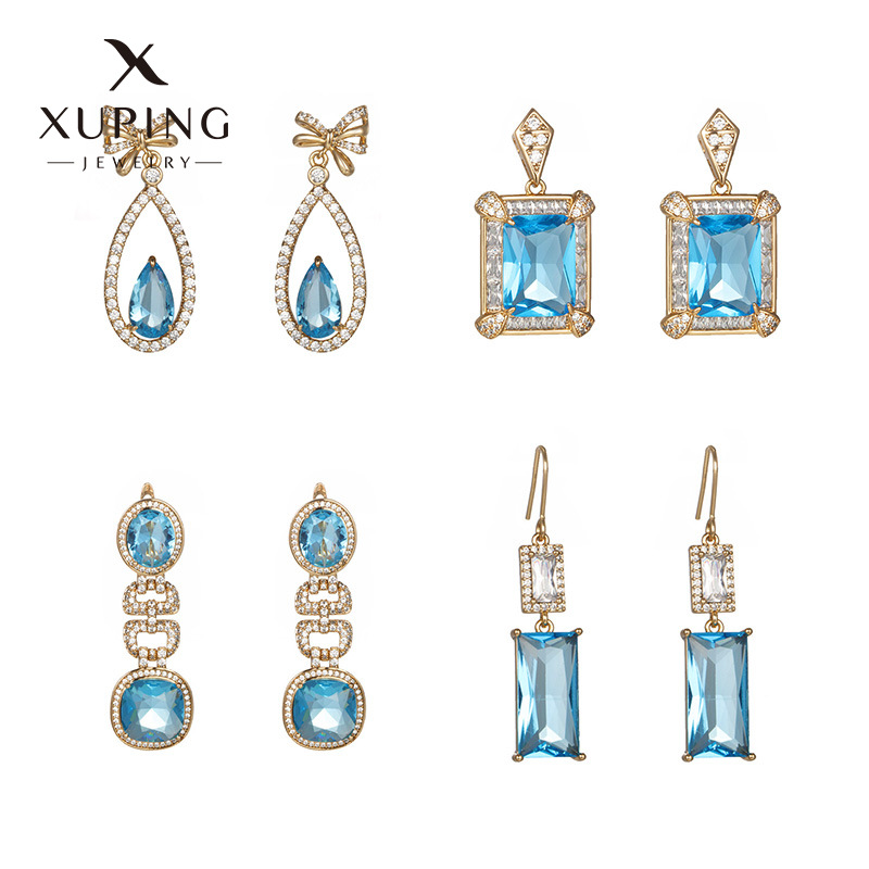 Xuping aleación de cobre color serie de aretes de arco de arco de arco de lujo ligero de estilo largo cuadrado geométrico