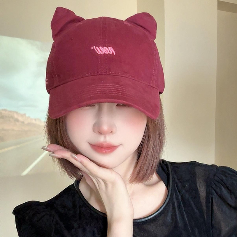 甜美猫耳朵棒球帽子女款日系甜美休闲百搭宽檐大头围显脸小鸭舌帽|undefined