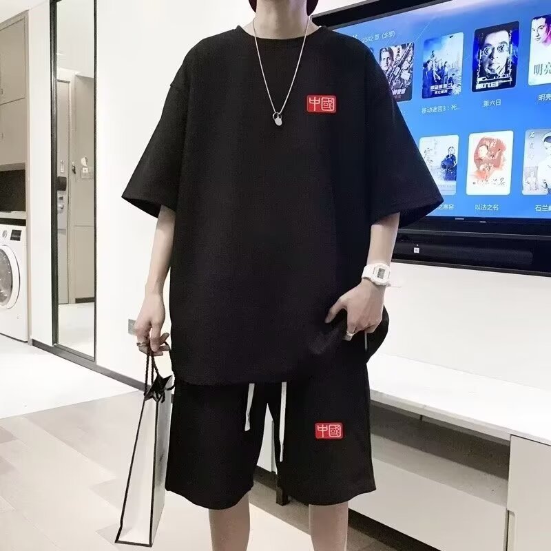 Chinese-style waffle knit two-piece suit for men and women, summer 2026 new trendy short-sleeved Hong Kong style couple sportswear set